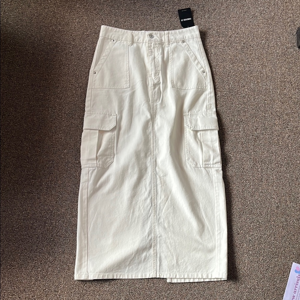 Forever 21 White Cargo Maxi Skirt